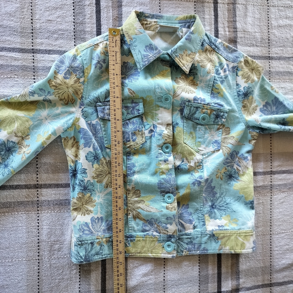 Liz Claiborne Womens Vintage Floral Denim Jacket Size M Cottagecore 90s Coastal - Picture 7 of 8